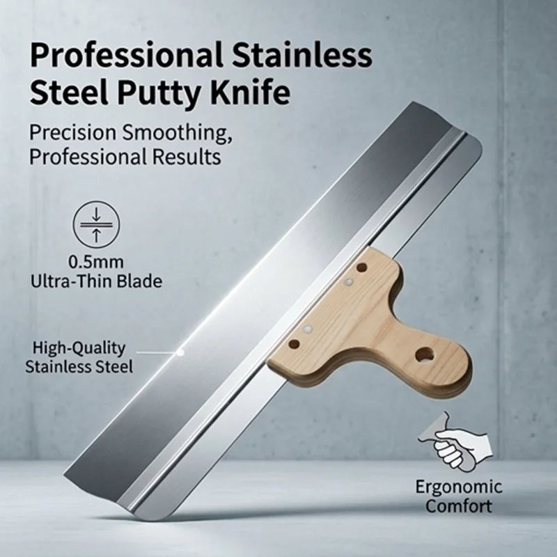 

Heavy Duty Wall Scraper Stainless Steel 40cm/50cm Large Size Putty Knife Comfort Wooden Handle Construction Tool