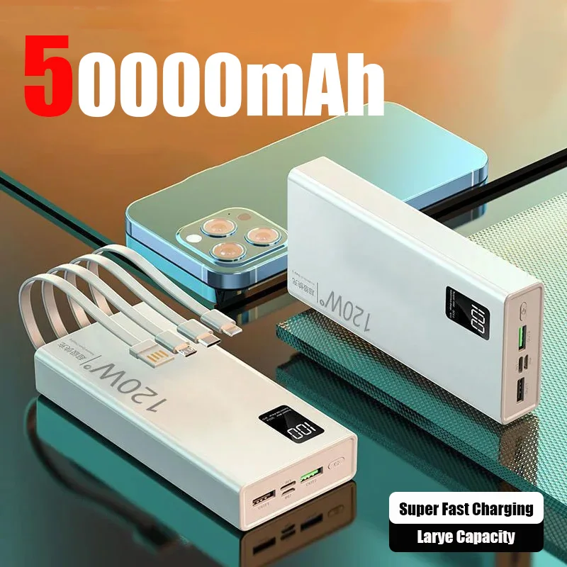 50000mAh Xiaomi Large Capacity Portable Power Bank Equipped With 4 Power Cords And 120W Fast Charging Suitable For IPhone Xiaomi