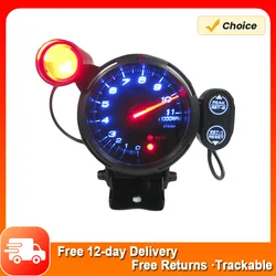 2024 NEW LED Pointer Display Tachometer Car Gauge 3.5'' Pointer Tachometer Kit Blue Black Mirror Silver Ring Car Accessories