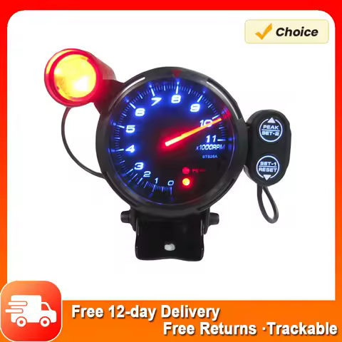 2024 NEW LED Pointer Display Tachometer Car Gauge 3.5'' Pointer Tachometer Kit Blue Black Mirror Silver Ring Car Accessories