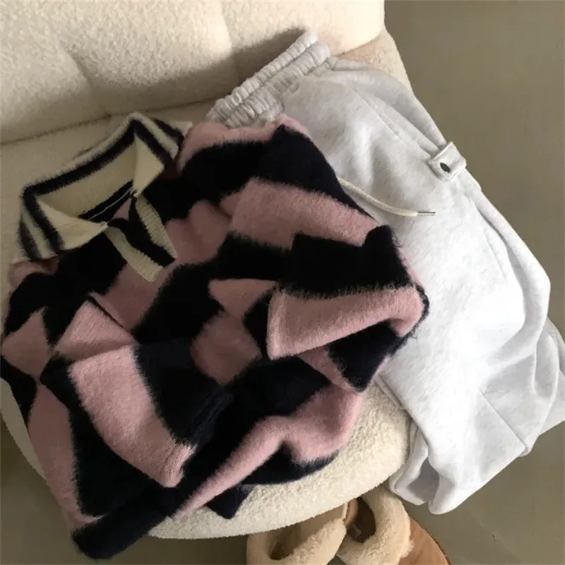 Gestreifte Strickpullover für Damen, Herbst-Winter, Vintage, lockere Passform, mit Umlegekragen, modisch, gemütlich, vielseitig, lässiges Oberteil. – Detail 17
