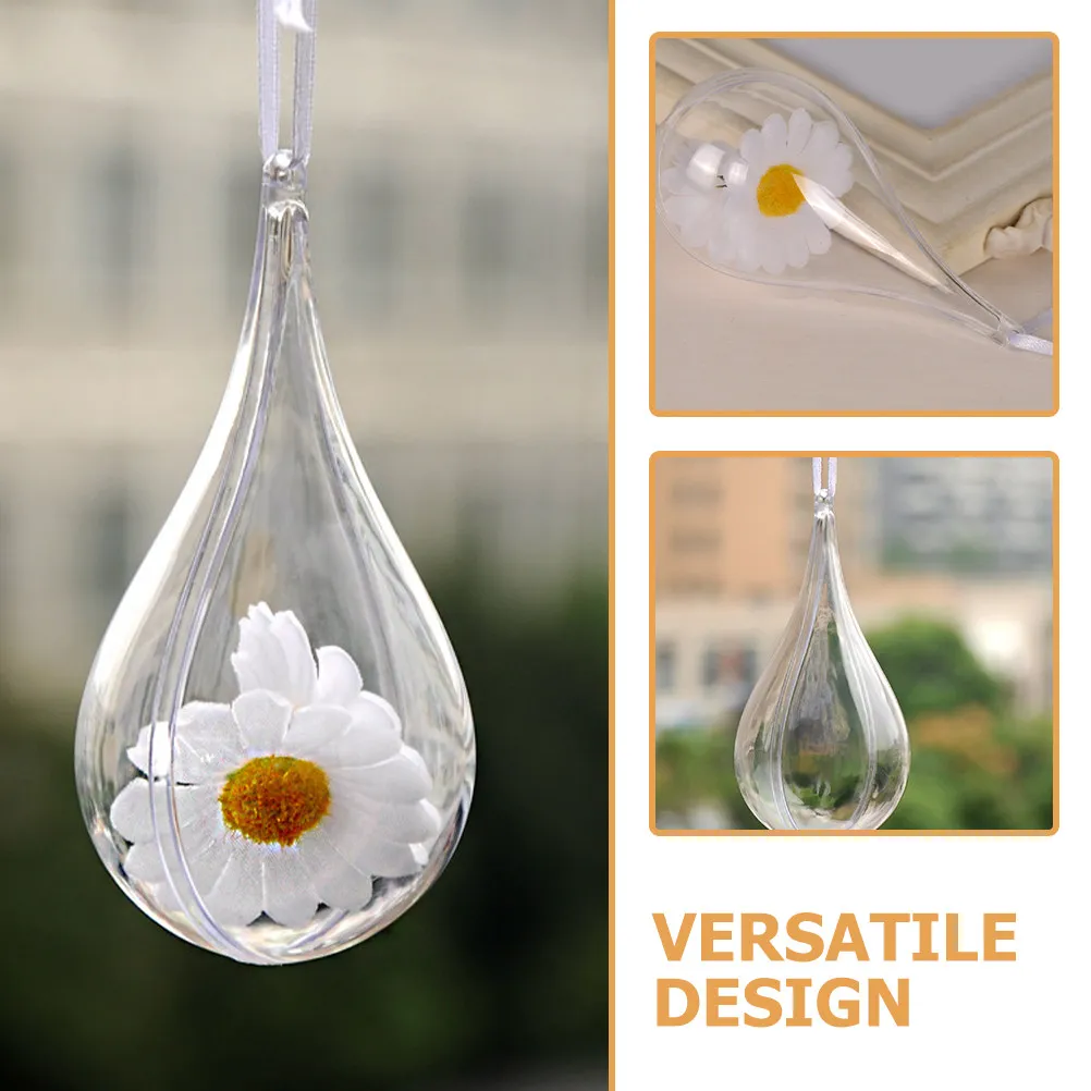 5Pcs Water Drop Shape Clear Fillable Ball Transparent Hanging Ornament for DIY Party Decoration Wedding Candy Packaging Clear