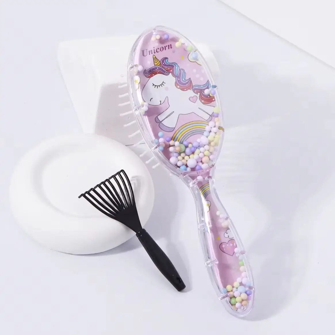 Cartoon pattern air cushion comb set, cartoon printed transparent handle, portable hair styling comb, special for real hair wigs