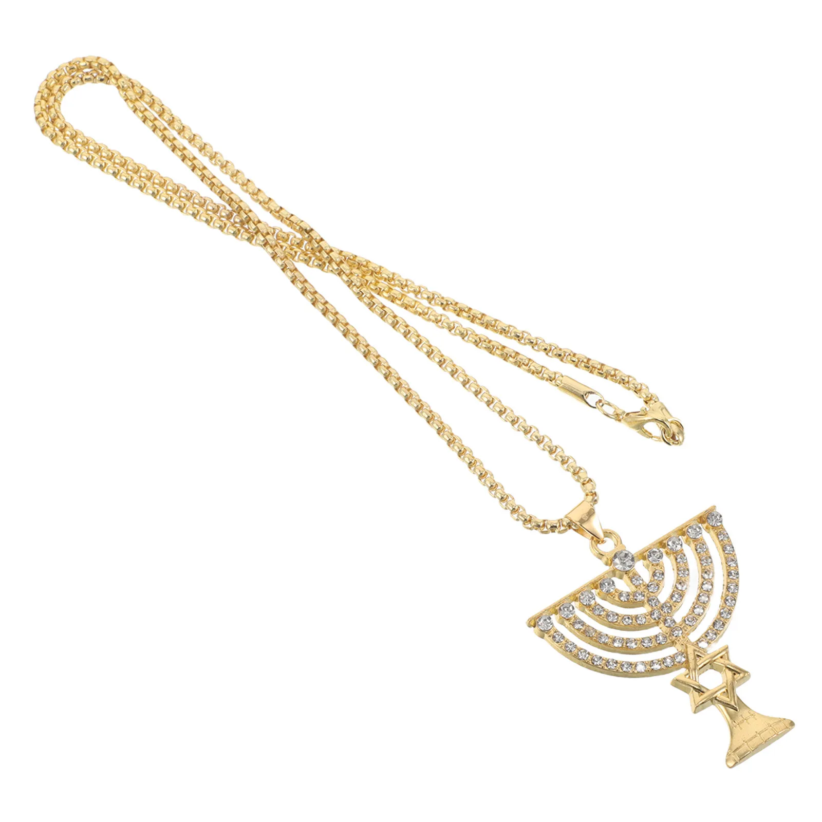 

Кулон-подвеска «Звезда Давида и Менора» со стразами — золотистое украшение с кристаллами для Хануки, религиозный подарок