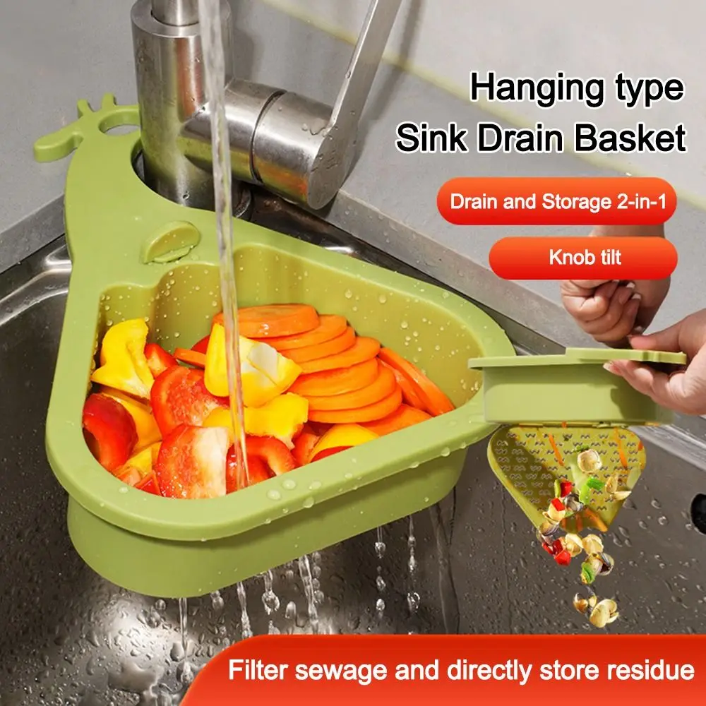 

Triangular Sink Drain Basket Giraffe with Drain Hole Sink Corner Rack Anti-leak One-touch Opening and Closing
