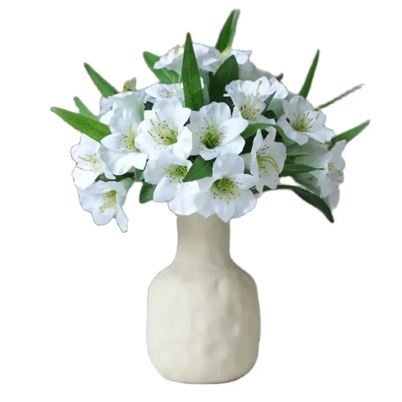 6Pcs Faux Single Spring Mini Lily (6 Heads/Piece) Simulation Morning Glory Green Leaf for Wedding Centerpieces 5 Colors