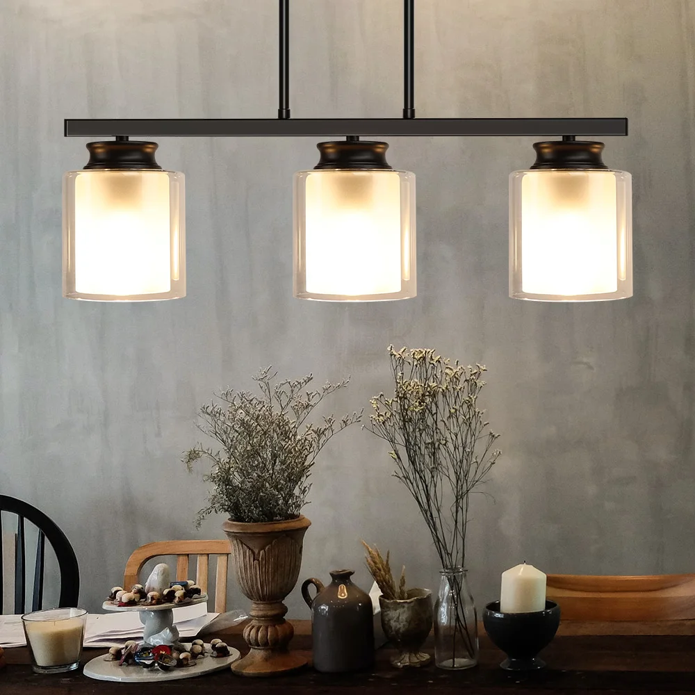 

Depuley Pendant Light 3 Lights Metal Glass Shade Industrial Farmhouse Flush Mount Ceiling Hanging Lamp for Kitchen Etc E26 Base