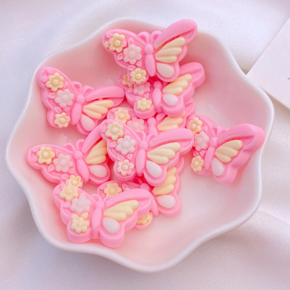 10Pcs New Cute Resin 17*27mm Cartoon Butterfly Series Flat Back Manicure Parts Embellishments For Hair Bows Accessories