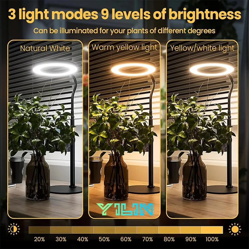 Upgrade Desktop LED Plant Grow Light with Pedestal Auto Timer 16cm/6.3inch Ring Dimmable Full Spectrum GrowLamp For Indoor Plant