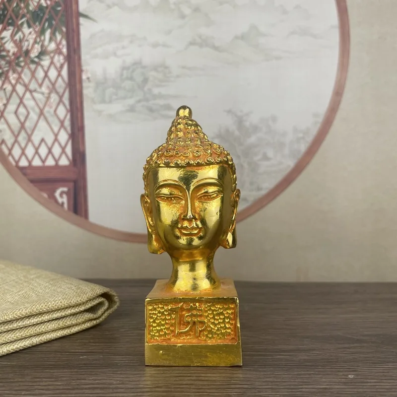 

Gilded Buddha Head Seal Ornament Buddha Head Tathagata Buddha Statue Living Room Home Desktop Decoration Craft Display