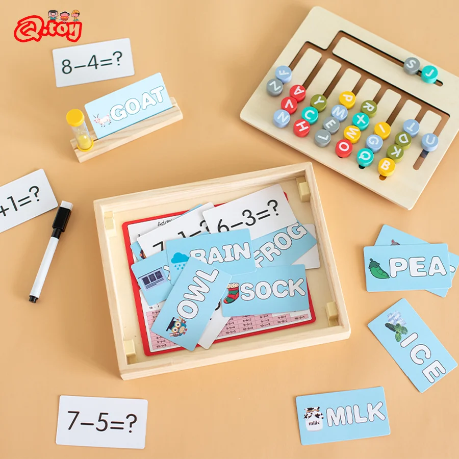 Children Montessori Toys Multi-functional Wooden Logic Game Slide Board Math Spelling Learning Kids Educational Preschool Toys