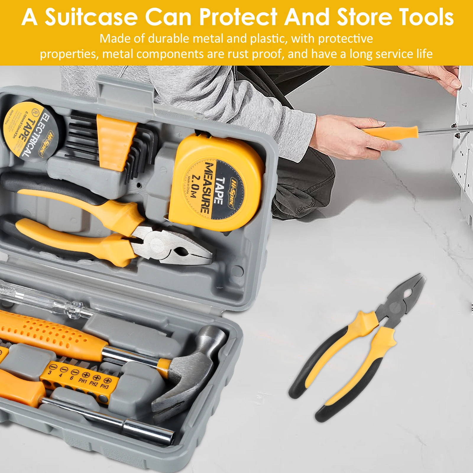 24 Pieces Home Repair Tool Kit Portable Home Hand Tool Box Durable Multi-Purpose Hammer & Allen Key Set with Storage Box