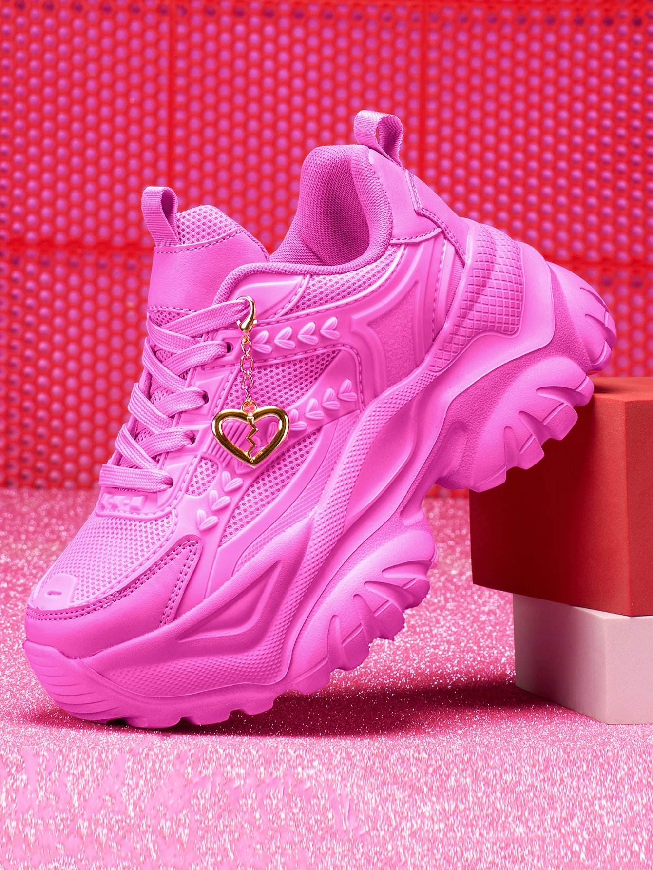 Damen-Sneaker mit 7 cm Erhöhung der Höhe, Outdoor-Mode, Freizeitschuhe mit 3D-DIY-Abnehmbarer Metallgold-Herz-Dekorationskette, Damen-Sneaker mit EVA-Dicksohle, hoher Plattform, blauen hohen Absätzen, leichter weicher Sohle, stoßdämpfend, rutschfeste Laufschuhe, runde Zehenpartie, einfache Schnürung, Edelsteinblau, große Größen für Studenten, Teenager, Campus, Alltag, Dating, Fitness, Arbeit, Büroschuhe, trendige vielseitige Keilabsatz-Sneaker für Damen. – Detail 6
