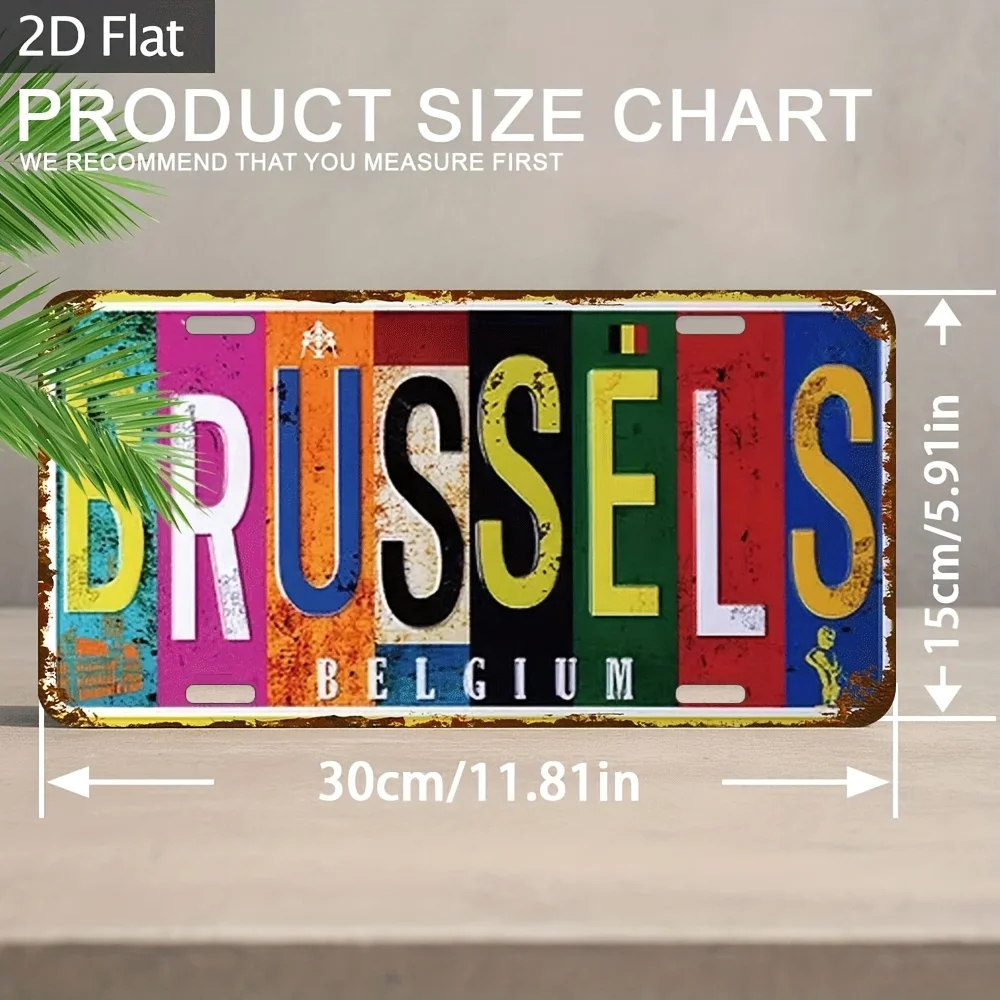 Aluminum Wall Decor Plaque es (30x15cm) -  Rustic Metal Sign with Brussels Belgium License Plate Design, Multi-Purpose Industria