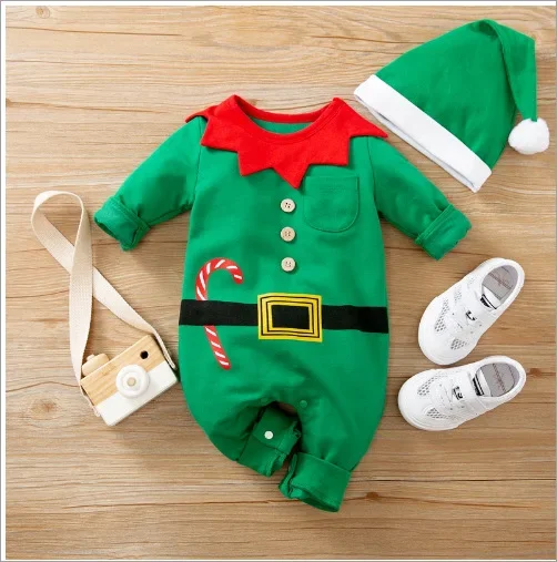 Cosplay Elf Costume Santa Claus Christmas for Baby Boys Girls Santa Elf Romper Jumpsuit Outfit 0-18M New Year Carnival for Kids