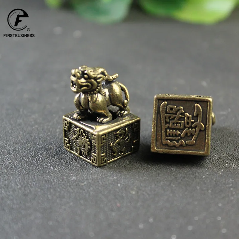 The Four Symbols Mythical Beast Pixiu Seal Ornament Vintage Brass Animal Miniatures Figurines Desk Crafts Home Decor Accessories