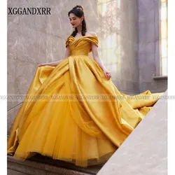 Vestido amarillo De quinceañera, traje De princesa dulce 16, falda larga con hombros descubiertos hinchada, regalo De fiesta De cumpleaños, 15 Años, 2024