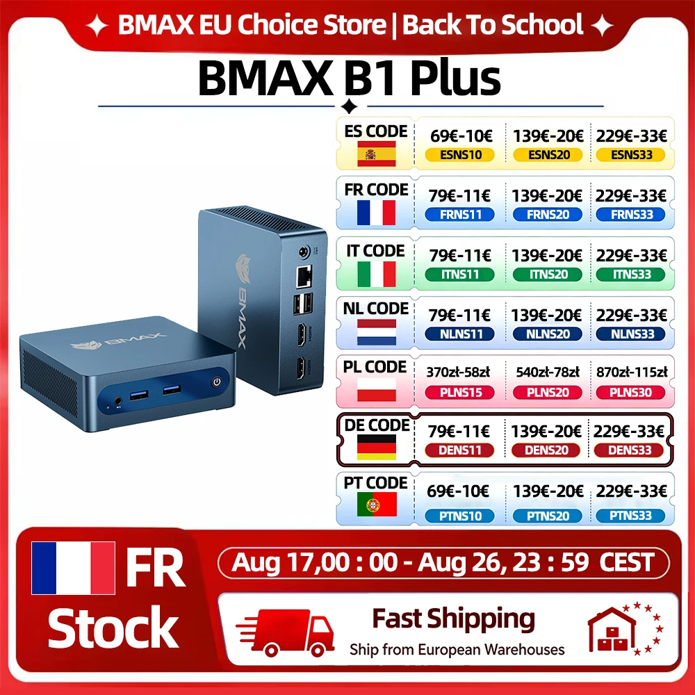 BMAX B1 Plus Windows 11 PC Intel J3355 6GB RAM 128GB ROM HDMI USB Wi-Fi Unterstützt 4K@60Hz Intel HD Graphics 500 Mini-PC