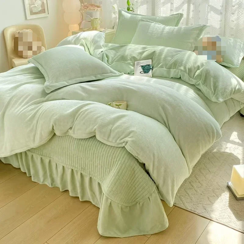 200x230cm Double-sided Velvet Warm Duvet Cover Winter Thicken Bed Coverlets Four-piece Bedding Set Comfortable Fluffy Breathable