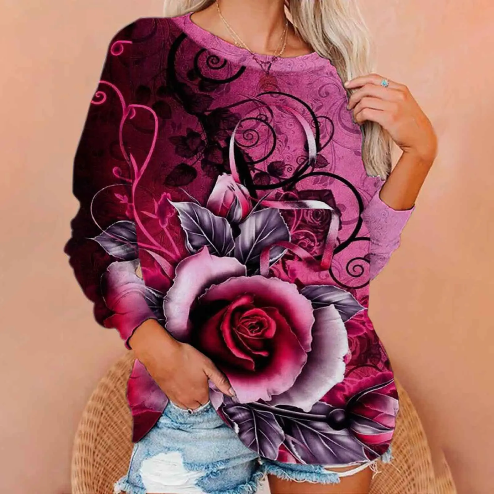 Mode Bloemen Bloem 3D Print Sweatshirts Vrouwen Raglan Lange Mouwen Hoodie Casual Trui Harajuku Y2k Tops Vrouwelijke Kleding