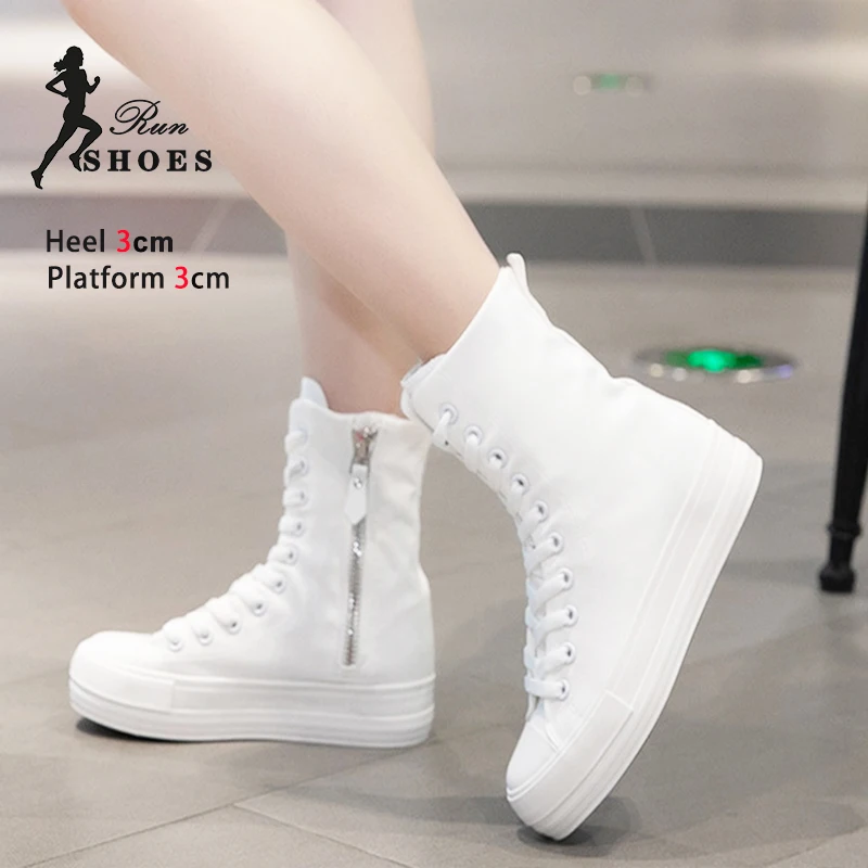 Classic High Top Casual Shoes Non-slip and Wear-resistant Thick Soled Women Sneakers Street Walking Solid Canvas Shoes Size 40