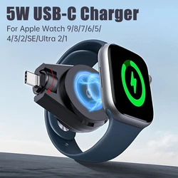 Portable Wireless Charger for Apple Watch Series 9/8/UItra/7/6/5/4/3/2/SE 5W Magnetic iWatch Charger Smart Charging Dock