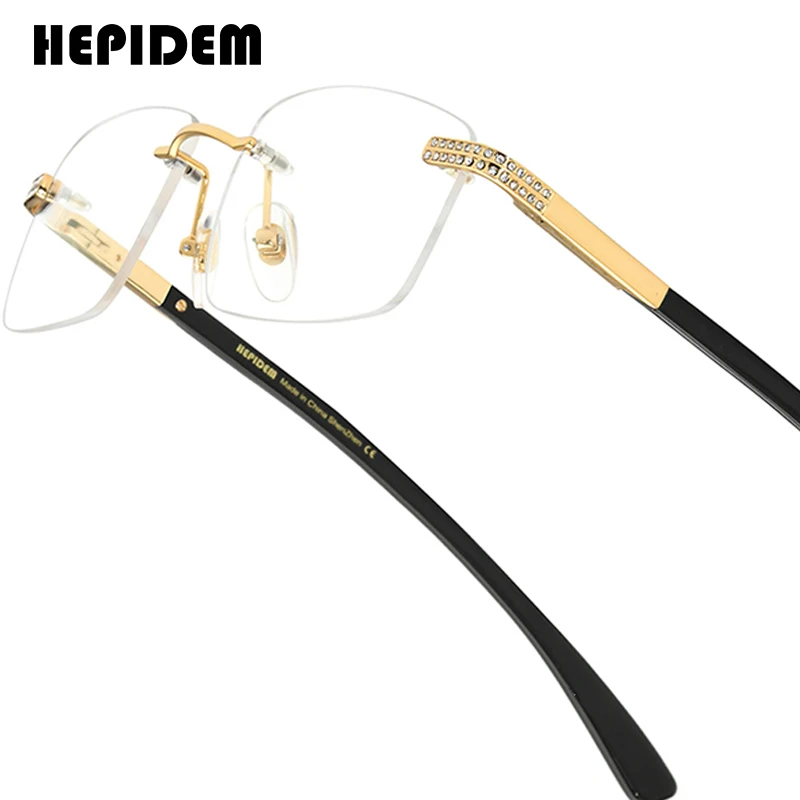 HEPIDEM Buffalo Horn Glasses Men Luxury Brand Design Square Luxury Diamonds Sumptuous Buffs Rimless Eyeglasses Frames for Women