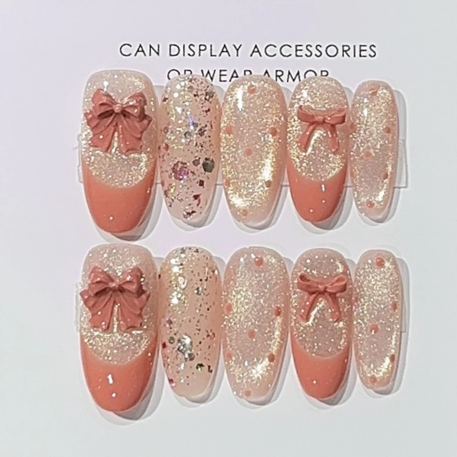 10 قطعة الانتهاء اليدوية وهمية مسمار الفن الحلو القوس الأظافر مجموعة اضغط على الوردي الفرنسية البيضاوي الأظافر كاذبة تلميح الاصطناعي البولكا نقطة مانيكير #1