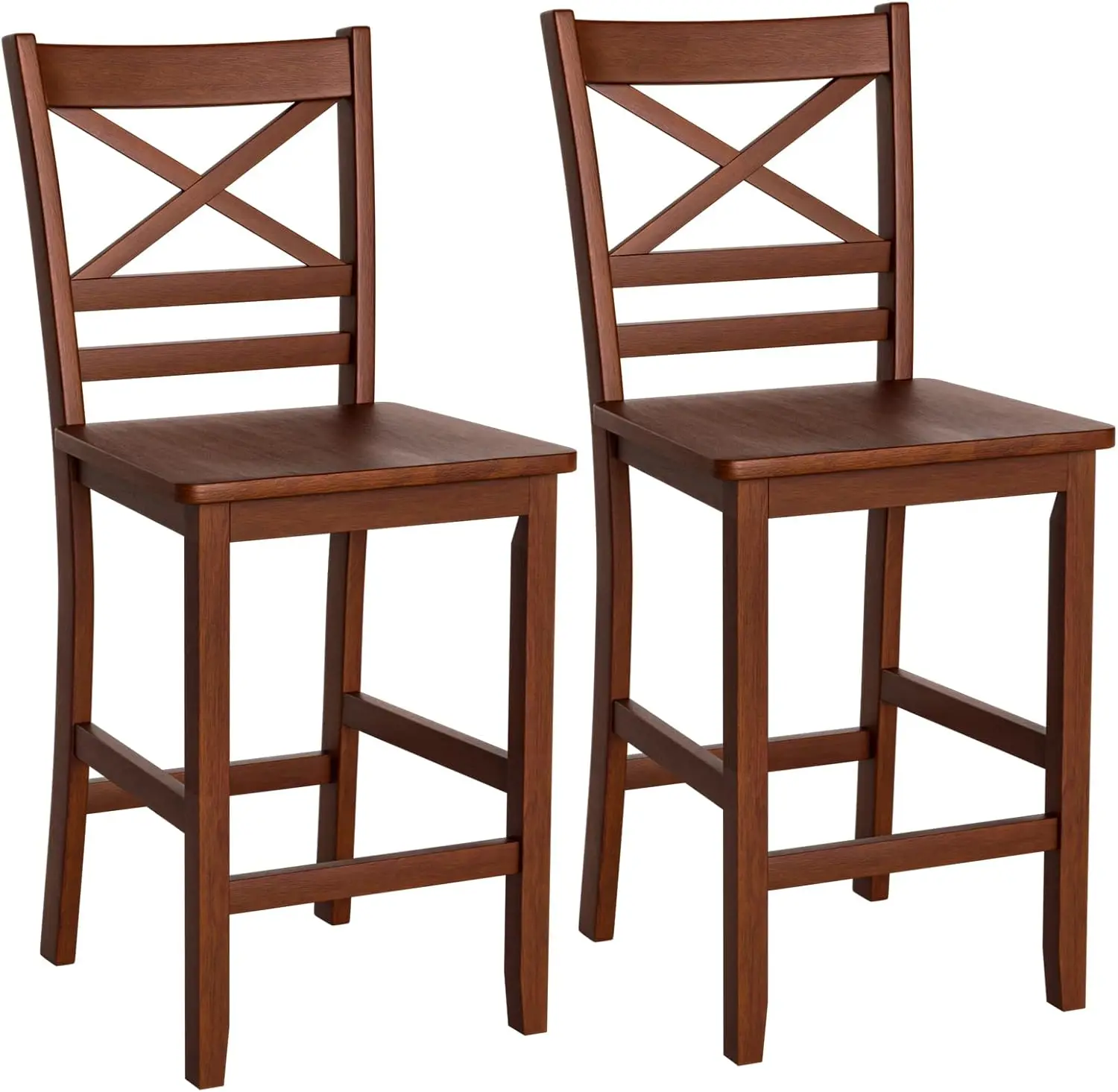 

Bar Stools Set of 2, 25'' Antique Kitchen Counter Height Chairs with Wooden X-Shaped Backrest & Rubber Wood Legs