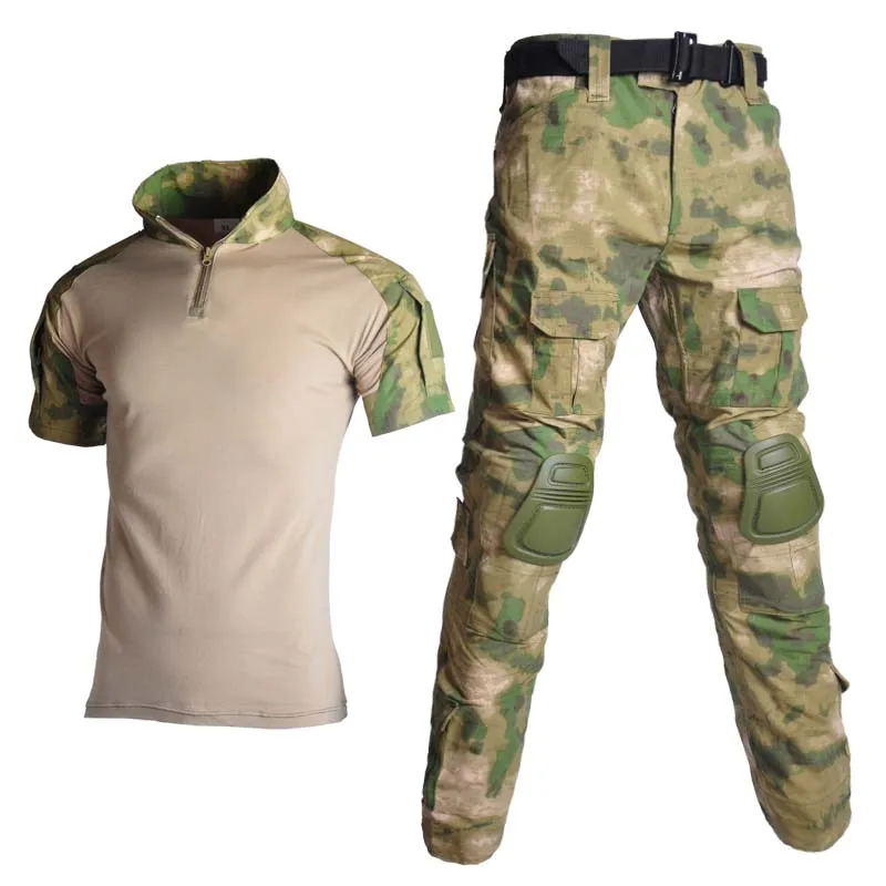 Russian Tactical Shirt Military Clothes Uniform Suits Camo T-Shirt Hunting Shirts Military Combat Shirt + Cargo Pants Knee Pads