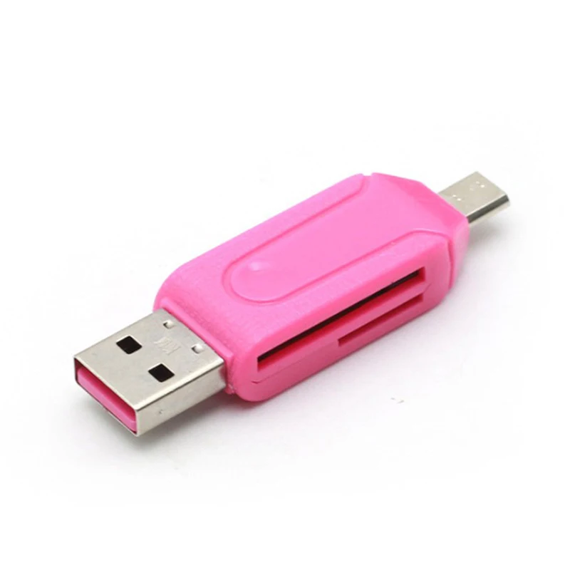 1pcs 2-in-1 Card Reader USB Memory Card Reader Micro USB OTG To USB Adapter SD/TF Card Reader Random Color