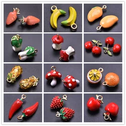 5pcs/Lot Cute Three-Dimensional Fruit Charm Enamel Cherry Mushroom Strawberry Pendants For Jewelry Making Supplies Banana Charms