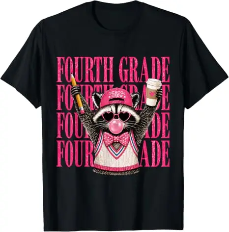 Lustiges T-Shirt für Lehrer der vierten und sechsten Klasse mit wildem Waschbären zum Schulanfang, Y2k-Schulkleidung, niedliche Kleidung für Schüler und Lehrer zum ersten Schultag – Detail 12