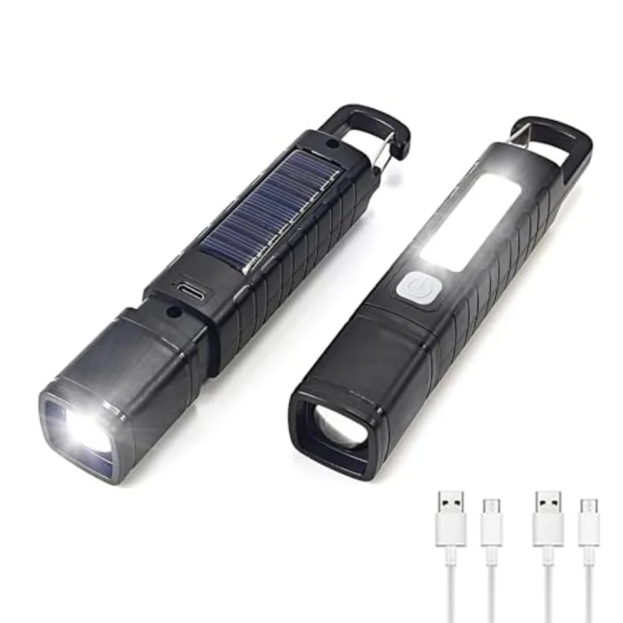 2 Pack Rechargeable Solar Powered Flashlight Set