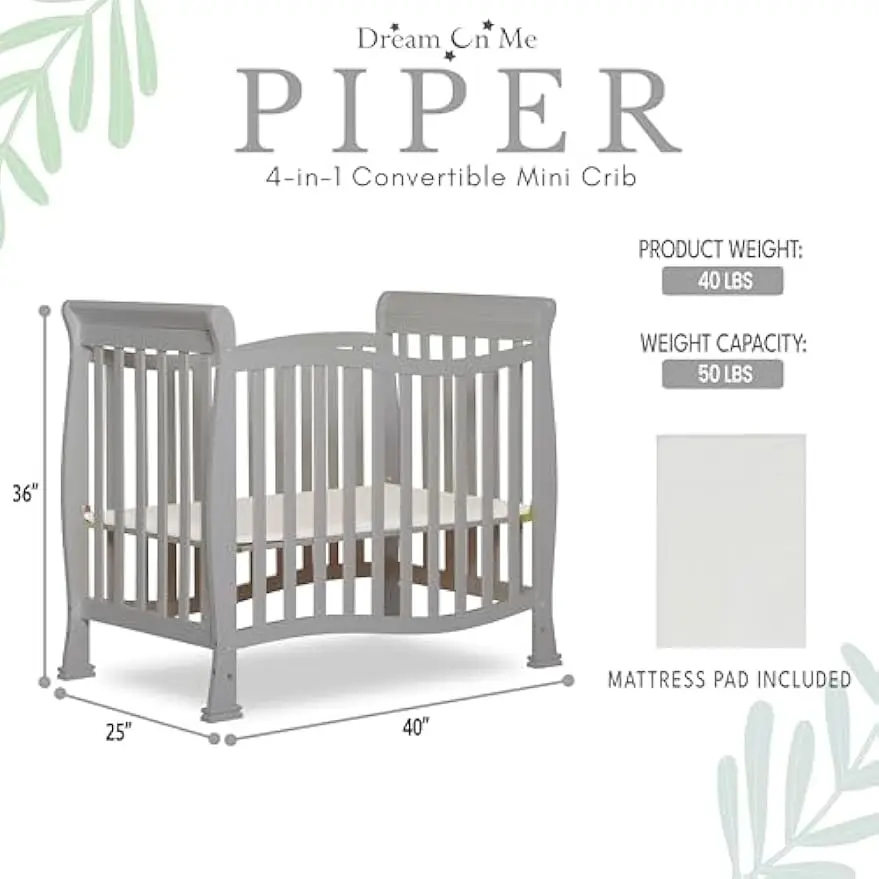 4-in-1 Convertible Mini Baby Crib & Changer with Storage, Adjustable Mattress, Compact Design for Small Spaces