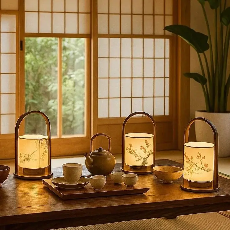 Chinese aesthetic plum blossom handheld lamp, portable rechargeable fabric desk lamp retro calligraphy atmosphere lamp