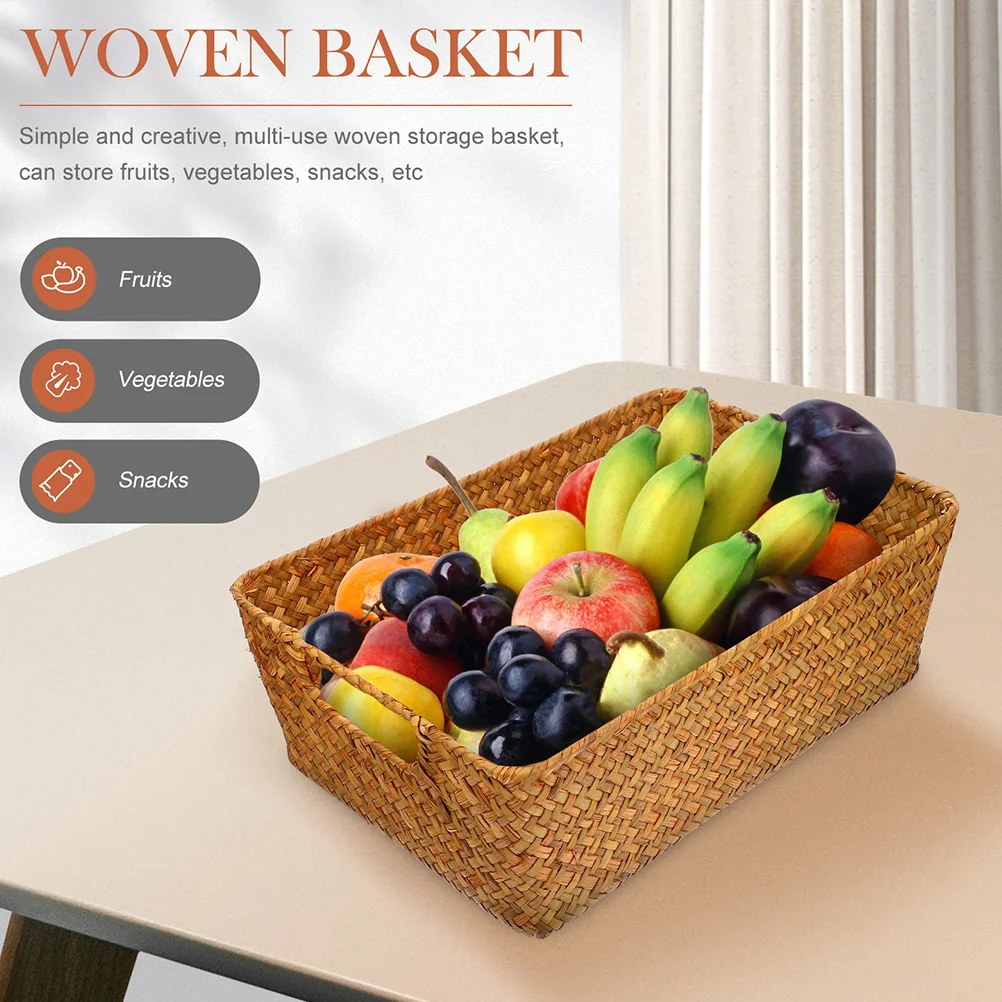 Straw Bread Basket Large Woven Laundry Storage Accessories Box Desktop Fruit Organizing Pantry Wicker Home Supply