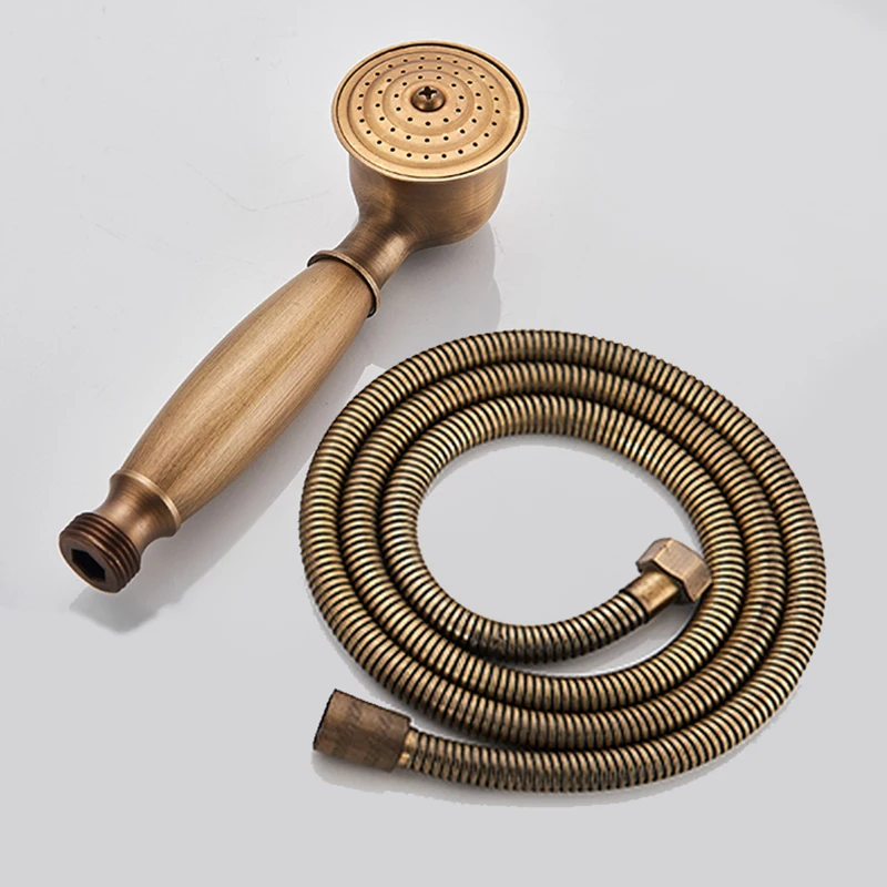 Antique Brass Hand Shower Head Telephone Style Bathroom Handheld Shower Spray with 1.5m Shower Hose