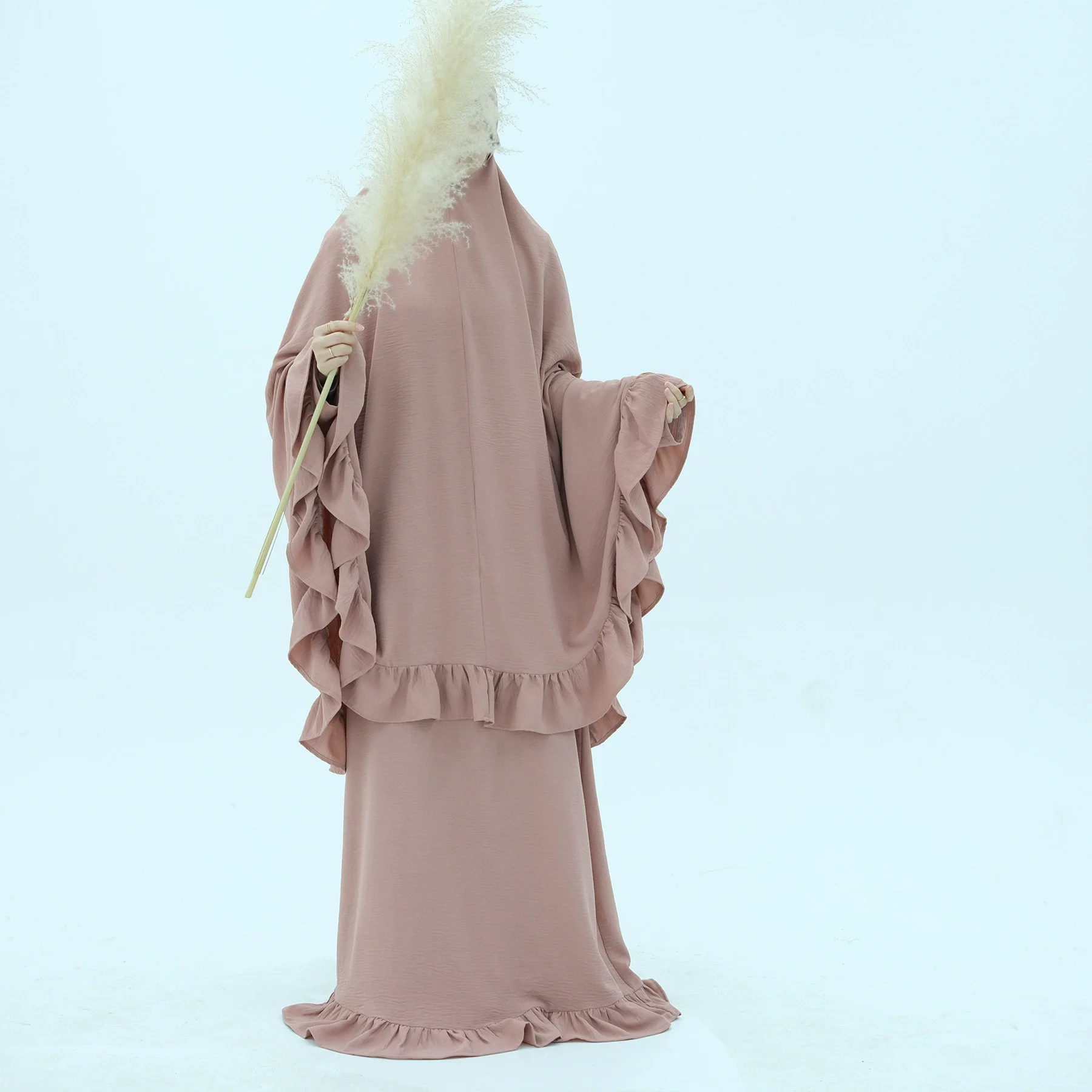 イスラム教徒の女性向けトルコ・ドバイ・アバヤ、紐付きホーンスリーブロングドレス、控えめなローブ、カフタン、女性用イブニングマキシドレス、イスラム服