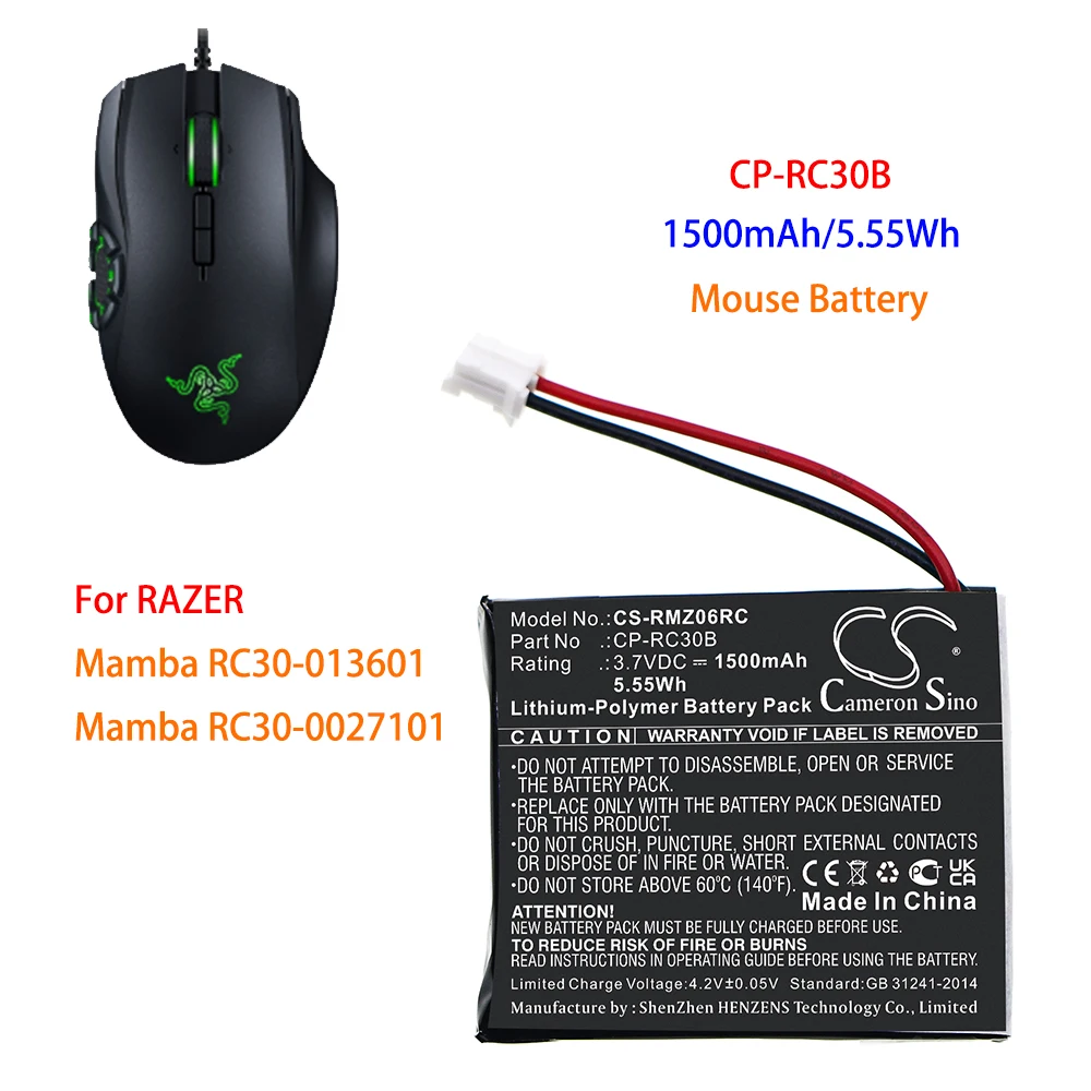 GreenBattery For RAZER CP-RC30B Naga Epic Chroma Mamba RC30-013601 Capacity 1500mAh / 5.55Wh Color Black Volts 3.70V