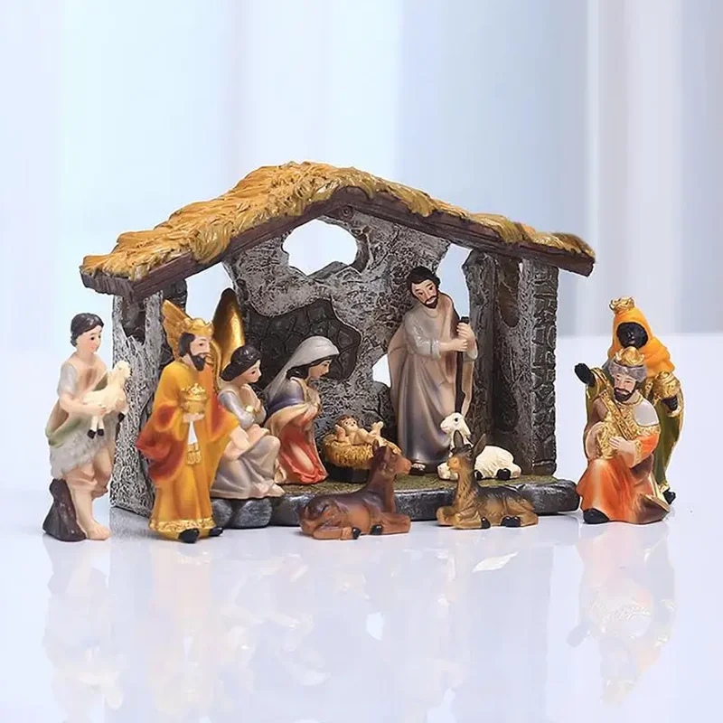 

New Christmas Manger Nativity Set Real Life Nativity Jesus Manger Christmas Crib Ornament Holy Family Crafts Statue Decor