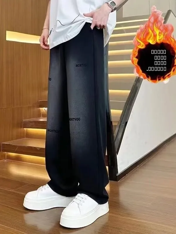 

Мужские спортивные брюки прямого кроя с флисовой подкладкой, повседневные, свободного кроя, осенне-зимние, модные, длинные брюки