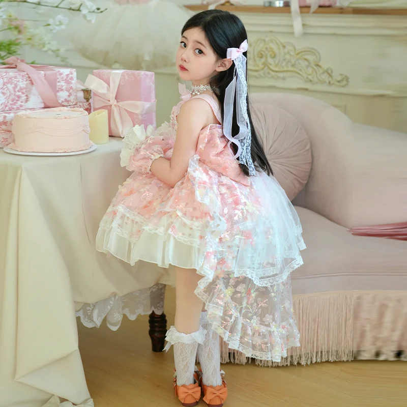 Wedding Flower Girl Four Seasons New Girl's Lolita Dress 2025 Fashionable Girl's Short Skirt Cute Princess Dress