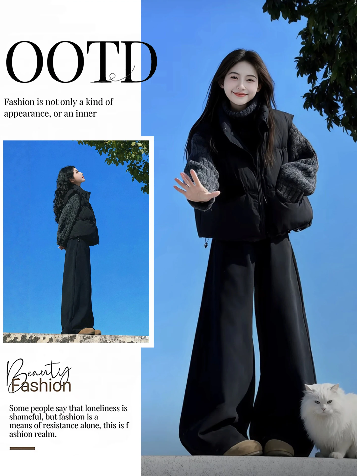 

Lazy Winter Tee-Piece Set Women's Casual Commute Sle Knitted Top Wide Leg Pants Inner Vest Thi Long Sve Cotton Clothes