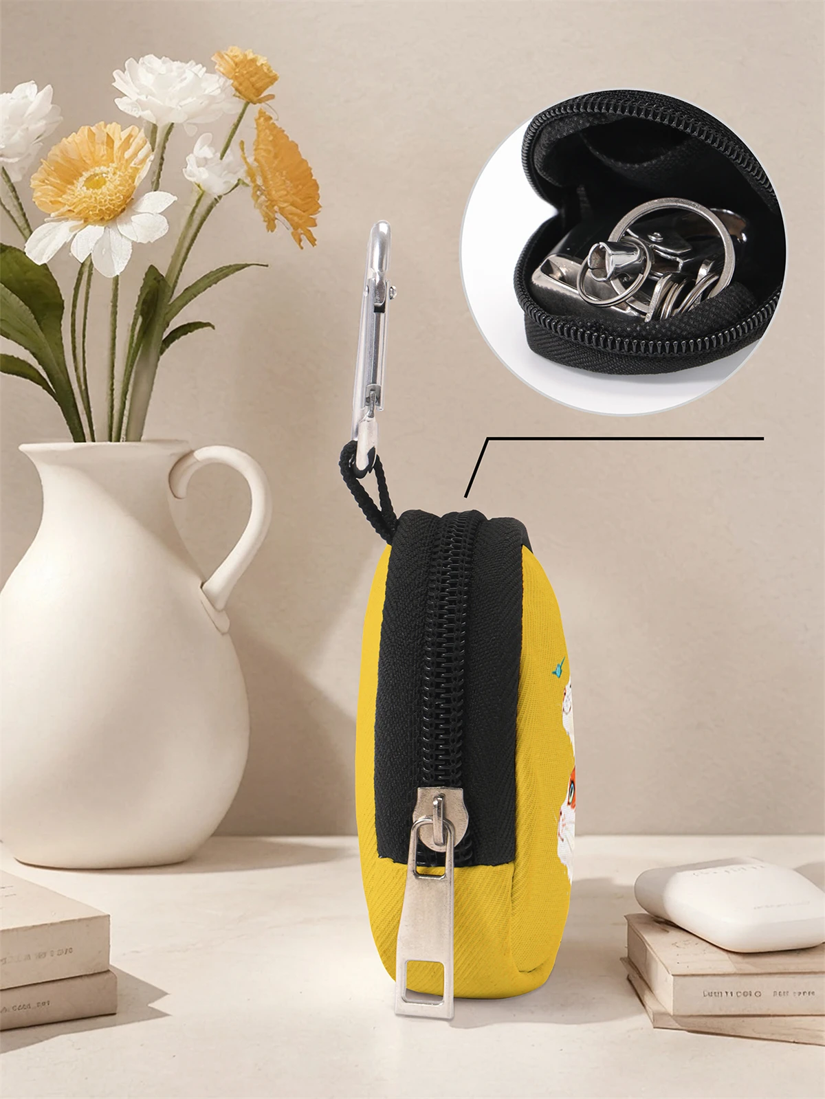 محفظة صغيرة مطبوعة بنمط قطة، حقيبة تغيير بسحاب مع مشبك خطاف، حقيبة مفاتيح لسماعات الرأس، مناسبة للرجال والنساء #5