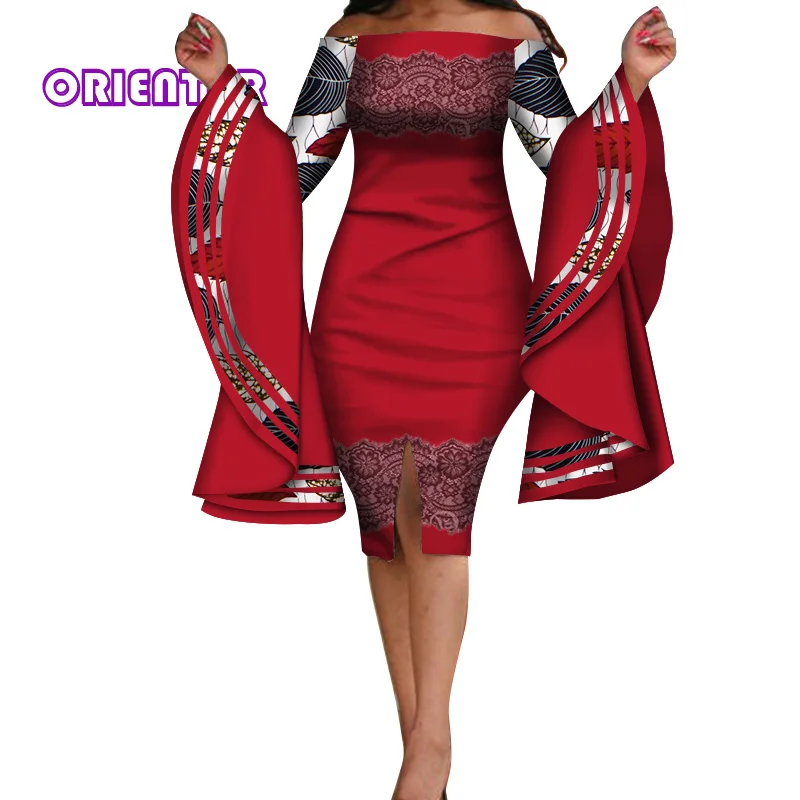 

In Stock 5XL Size African Dresses for Women Flare Sleeves Strapless Dress for Wedding Evening Party WY3744-XH-5XL