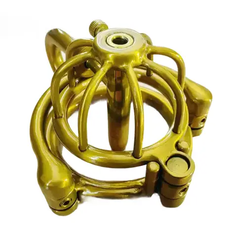 Stainless Steel Cage with Golden Permanent and Screw Lock,Customizable Metal BDSM Cock Chastity Device for Men with PA Urethral