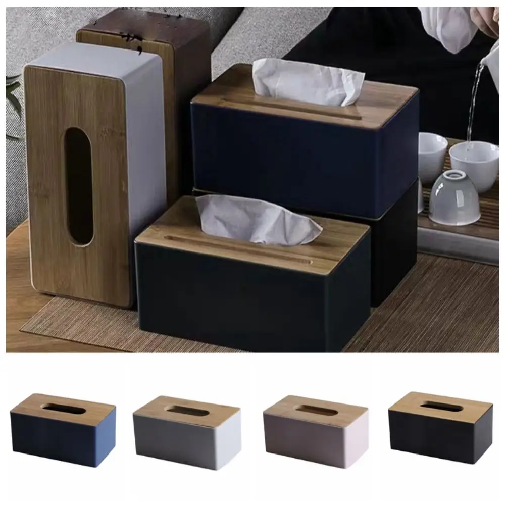 Tissue Box Napkin Holder Paper Container Bamboo Cover Solid Wood Hotel Storage Box Home Table Decoration