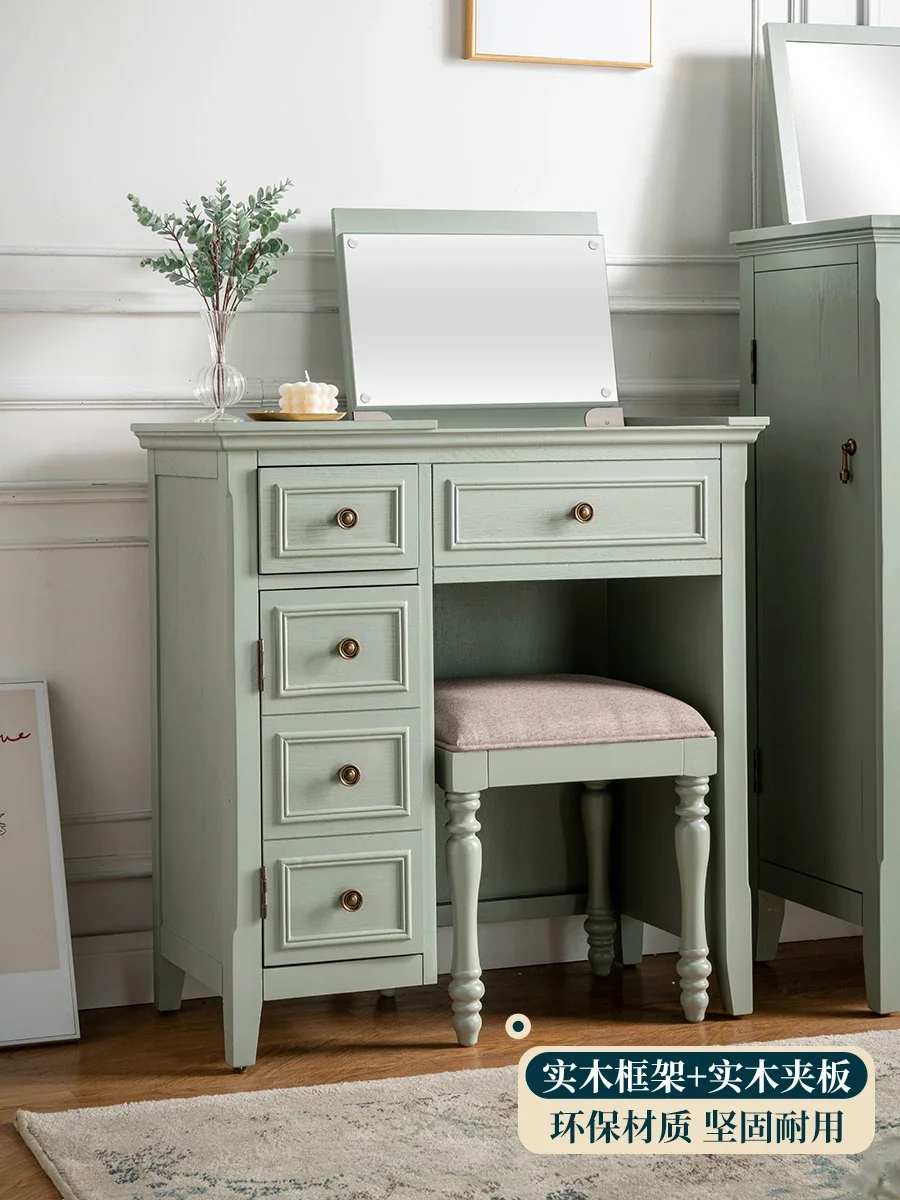 Nordic simple dresser, small flip-top makeup table, girls' bedroom table and mirror integrated