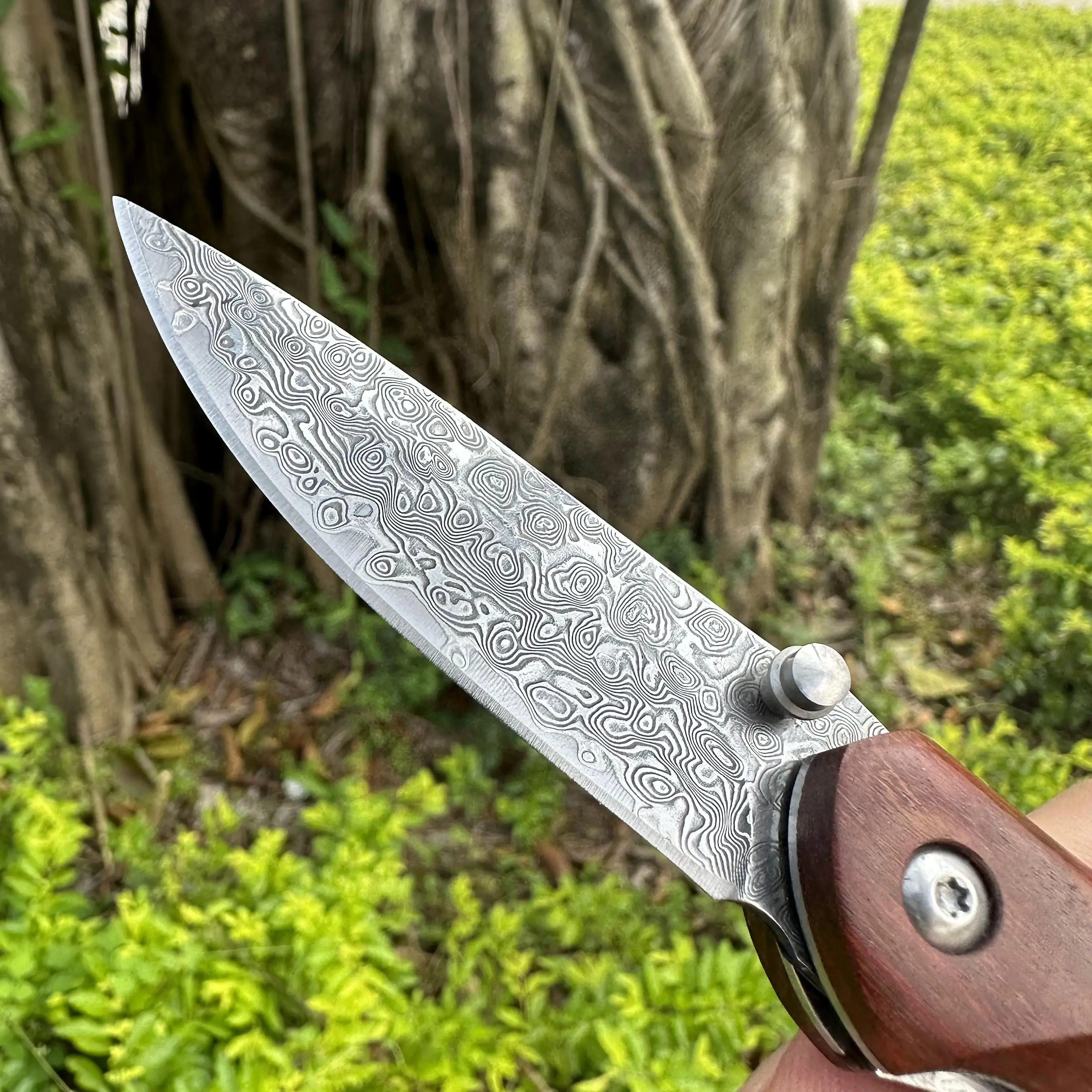 Topwell-cuchillo de acero de Damasco forjado hecho a mano, hoja VG10, mango de madera rosa con caja de regalo, Camping al aire libre, excelente